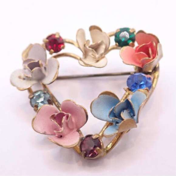 Vintage Enamel Brooch Pin Made in Austria Flowers Floral Retro Jewelry - Picture 1 of 4